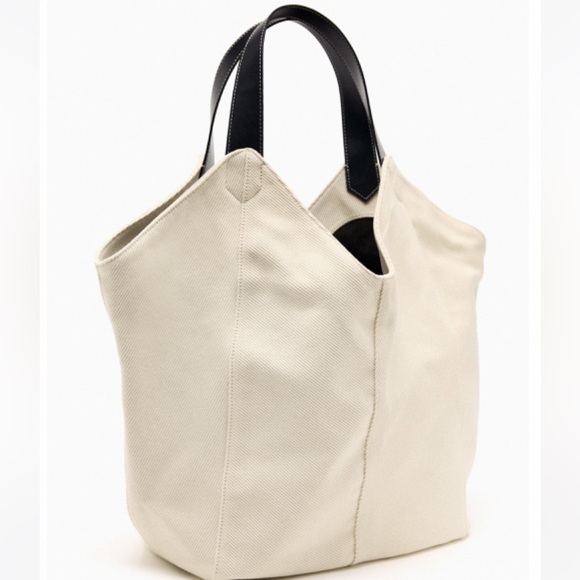 Zara Large Canvas Bag with Contrast Details - Picture 2 of 5